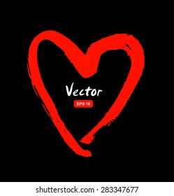Drawn red heart silhouette on black background. Sketchy symbol of love