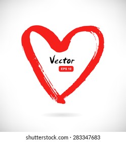 Drawn red heart silhouette on white background. Sketchy symbol of love