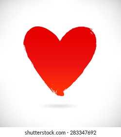 Drawn red heart silhouette on white background. Symbol of love in grunge style