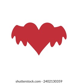 Drawn red heart with wings on white background. Valentine's Day 