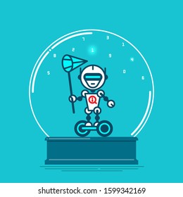 drawn robot in a glass ball 