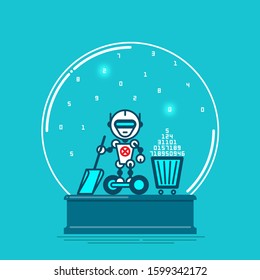 drawn robot in a glass ball 