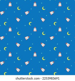 drawn rocket, star and moon. Flat graphic vector pattern Design element. Vector background. Vector design template. Space icon set.