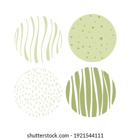 Drawn round textured shapes, set of trendy decorative elements 