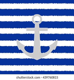 Drawn sailor stripes seamless vector pattern, blue and white striped background. Striped Vest with an anchor.