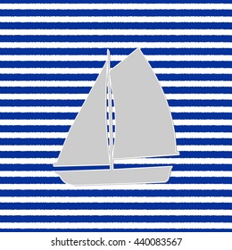 Drawn sailor stripes seamless vector pattern, blue and white striped background. Striped Vest with the ship.