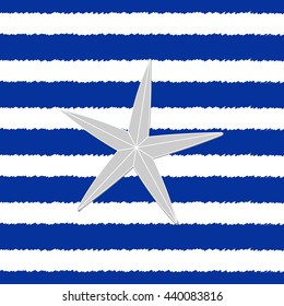 Drawn sailor stripes seamless vector pattern, blue and white striped background. Striped Vest with starfish.