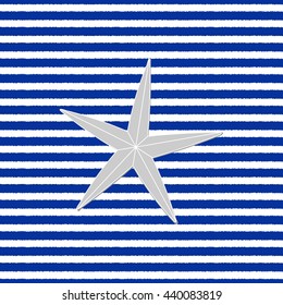 Drawn sailor stripes seamless vector pattern, blue and white striped background. Striped Vest with starfish.