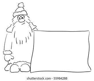 drawn santa cluas and blank white card - illustration