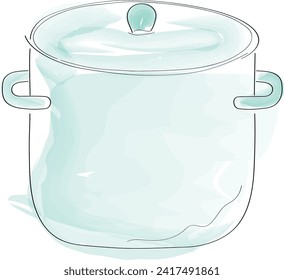 Drawn saucepan with a lid. Simple cartoon drawing.