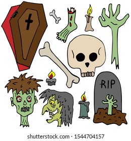 Drawn scary vector clip art. Isolated image on a white background. Spooky cartoon characters for halloween design.