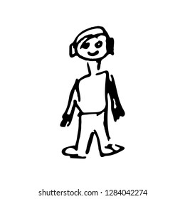 drawn schematic isolated boy in the headphones silhouette brush done stylized