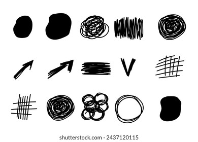 Drawn Scribble Curle Line Graphic Element Clipart. Doodle Abstract Brash Stroke Simple Shape. Graphic Design Element Isolated Ison Set. Black Line Brush ketch  Hand Drawing Scratch Symbol Line Element