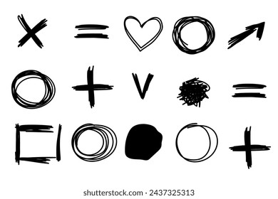 Elemento gráfico de línea de curva dibujada a mano alzada Clipart. Doodle Abstracto Brash Stroke Forma Simple. Conjunto de iconos aislados de elemento de diseño gráfico. Línea negra Pincel Dibujo a mano Rasguño Símbolo Línea Elemento