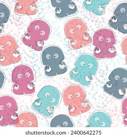 Drawn sea objects in frames and abstract elements. Multicolor. Vector flat illustrations and icon set