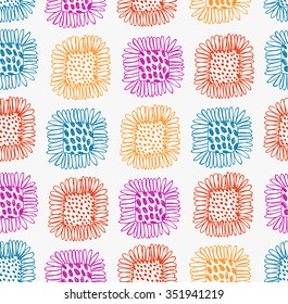 Drawn seamless floral pattern. Background with sunflowers