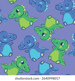Hаnd drawn Seamless pattern with cute baby dragons, cartoon vector illustration for kids