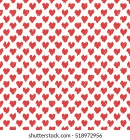 Drawn seamless scribble hearts shapes pattern. Abstract doodle illustration