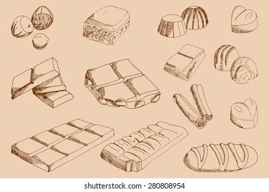 Drawn set of chocolate