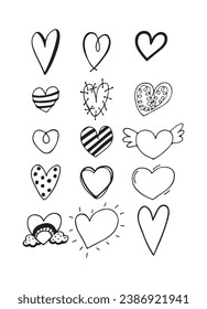 Un conjunto de corazones dibujados. Forma dibujada a mano de los corazones usando el marcer. Vintage. Dibujado a mano. Ilustración vectorial.