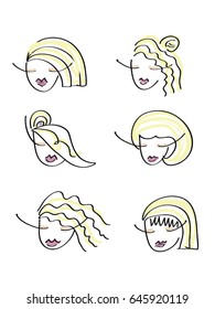 Drawn set of woman faces