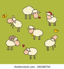 drawn sheep set 