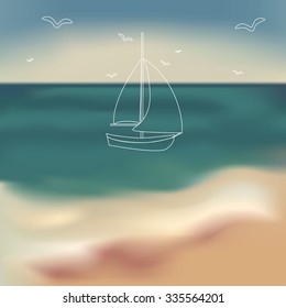 drawn ship against the sky