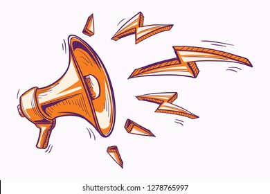 Drawn shouting megaphone sign icon