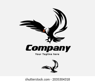 drawn silhouette eagle falcon hawk flying logo template illustration inspiration