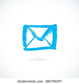 Drawn silhouette of letter icon on white background. Image of isolated envelope in grunge style