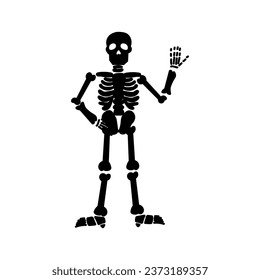 Drawn skeleton waving hand on white background