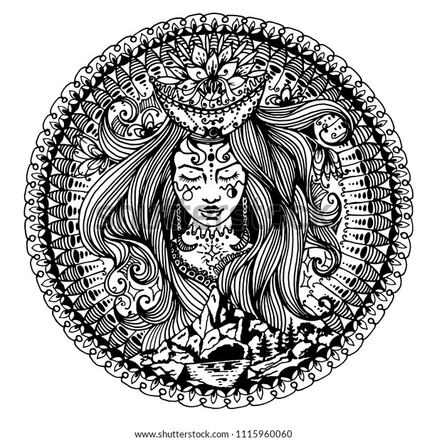 Download Drawn Sketch Moon Goddess Mandala Vector Stock Vector ...