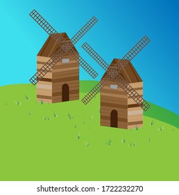 drawn sketch of a windmill on a field