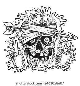 Drawn Skull with a arrow. Outline concept
