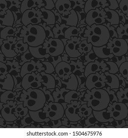 Drawn skull. Black seamless background. Halloween background. Vector illustration.