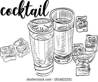 Drawn small shots of alcoholic delicious cocktails for use in bar carts for restaurants and bars