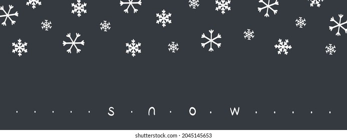 Drawn snowflakes. Black Background with white falling snowflakes. Winter Background. Vector illustration