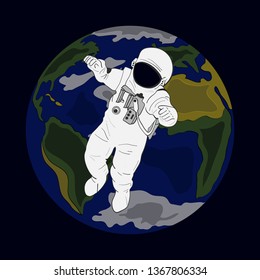 drawn spaceman with planet earth