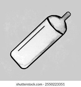 Drawn sports bottle in doodle style. Hand drawn isolated sports plastic bottle. Clipart. Vector element on gray background.