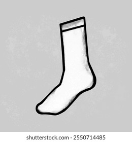 Drawn sports sock in doodle style. Hand drawn isolated sports knitted sock. Clipart. Vector element on gray background.