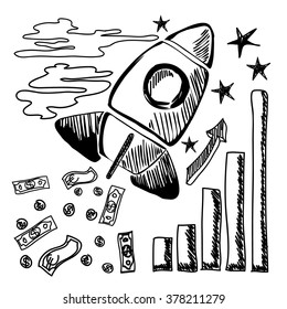 Drawn startup concept design. Infographic success strategy illustration