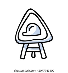Drawn stick figure of construction helmet safety warning. Building site hard hat warning sign illustrated vector sketchnote. 