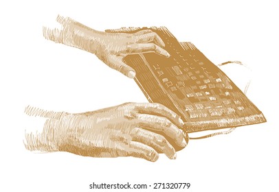 drawn strokes hands are typing on the keyboard
