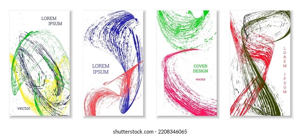 Drawn strokes, waves. Abstract cover. Set of 4 covers, vector.