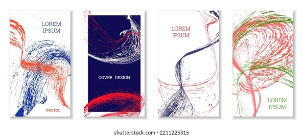 Drawn strokes, waves. Abstract cover. Set of 4 covers, vector.