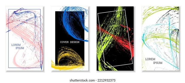 Golpes dibujados, olas. Cobertura abstracta. Conjunto de 4 cubiertas, vector.