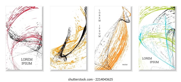 Golpes dibujados, olas. Cobertura abstracta. Conjunto de 4 cubiertas, vector.