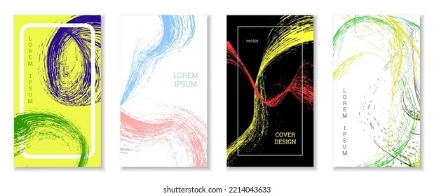 Golpes dibujados, olas. Cobertura abstracta. Conjunto de 4 cubiertas, vector.