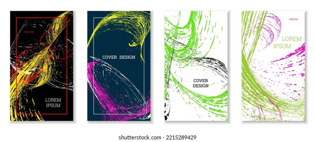 Golpes dibujados, olas. Cobertura abstracta. Conjunto de 4 cubiertas, vector.