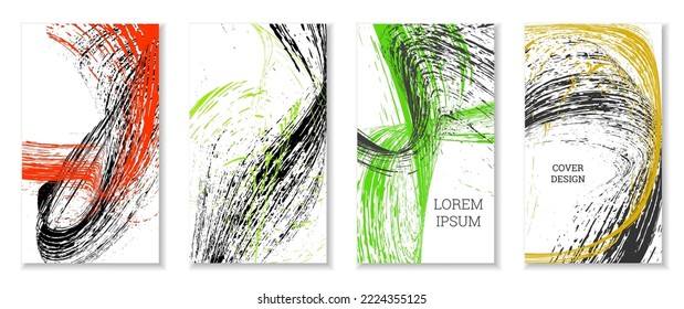 Drawn Strikes, Wellen. Abstrakter Deckel. Satz von 4 Covern, Vektorgrafik.